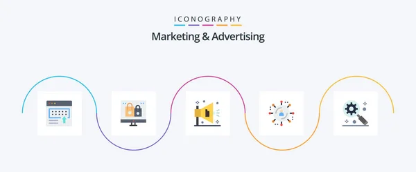 Marketing Advertising Flat Icon Pack Including Gear Magnifier Marketing Network — Archivo Imágenes Vectoriales