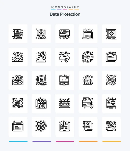 Creative Data Protection Outline Icon Pack Vault Safe Badge Locker — Vector de stock
