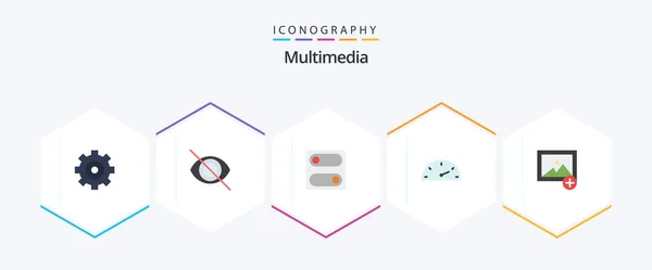 Multimedia Flat Icon Pack Including Toggle Photo Add — Vettoriale Stock