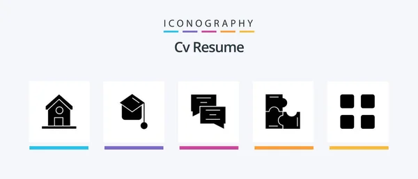 Resume Glyph Icon Pack Including Puzzle Game Education Graduation Hat — Stok Vektör