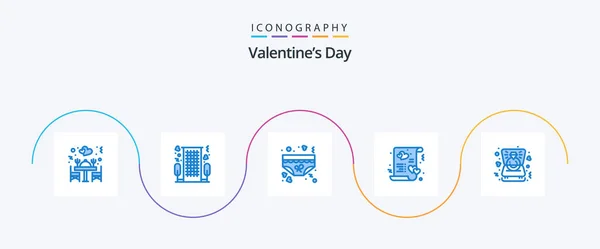 Valentines Day Blue Icon Pack Including Love Heart Romantic Card — Stockvector