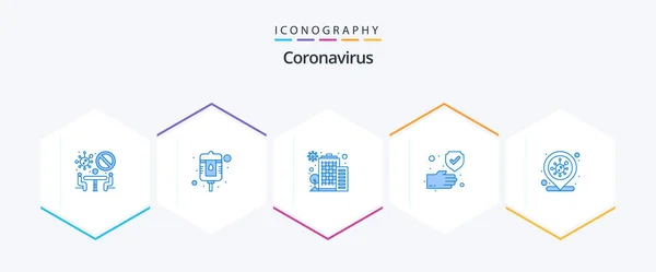 Coronavirus Blue Icon Pack Including Coronavirus Safe Building Protection Clean — Stock Vector