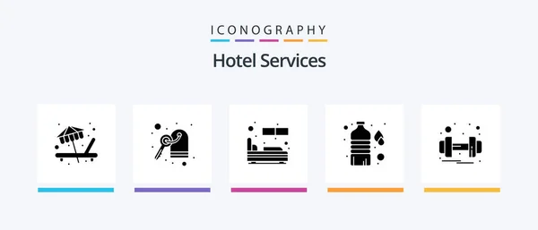 Hotel Services Glyph Icon Pack Including Service Gym Room Dumbbell — Stock Vector