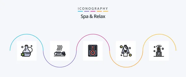 Spa Relax Line Filled Flat Icon Pack Including Bottle Spa — Stockový vektor