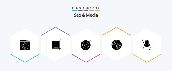 Seo Media Glyph Icon Pack Including Microphone Audio Media Music — Vector de stock