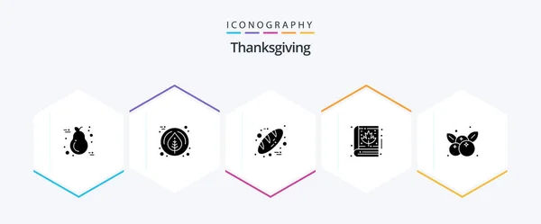 Thanksgiving Glyph Icon Pack Including Fruit Bible Baking Thanksgiving Autumn — Stockvektor