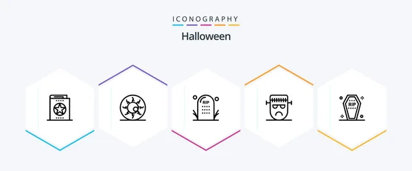 Halloween Line Icon Pack Including Face Cartoon Retina Halloween Funeral — Stock Vector