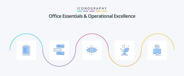 Office Essentials Operational Exellence Blue Icon Pack Including Success Grow — Vettoriale Stock
