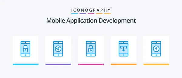 Mobile Application Development Blue Icon Pack Including Mobile Application Download — Archivo Imágenes Vectoriales