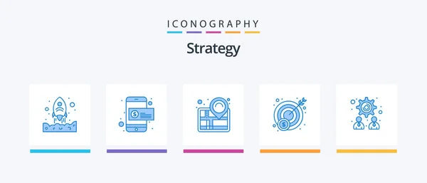 Strategy Blue Icon Pack Including Teamwork Management Map Target Money — Stok Vektör