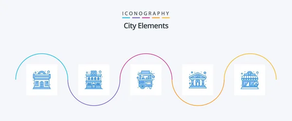 City Elements Blue Icon Pack Including Shop Coffee House Stall — 图库矢量图片