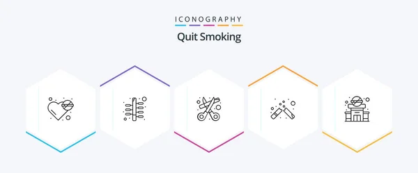 Quit Smoking Line Icon Pack Including Healthcare Cigarette Quit Broken — Stock Vector