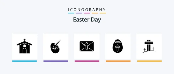 Easter Glyph Icon Pack Including Celebration Holiday Painting Egg Easter — Vettoriale Stock