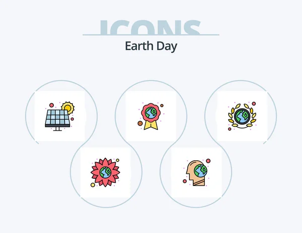 Earth Day Filled Lineアイコンパック5アイコンデザイン 本物だ 地球だ 生態学 — ストックベクタ