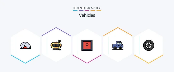 Vehicles Filledline Icon Pack Including Vehicles Tire — Archivo Imágenes Vectoriales