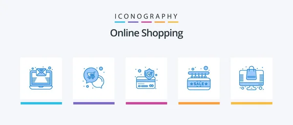 Online Shopping Blue Icon Pack Including Shopping Bag Credit Card — Vector de stock