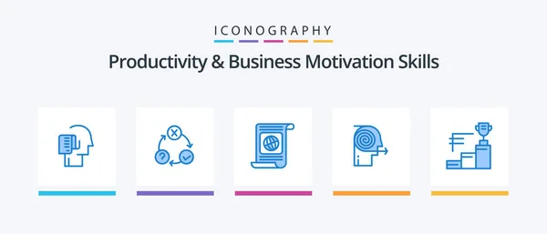 Productivity Business Motivation Skills Blue Icon Pack Including Effort Focusing — Stok Vektör