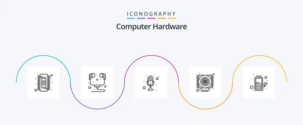 Computer Hardware Line Icon Pack Including Charge Fan Mic Cooler — Wektor stockowy