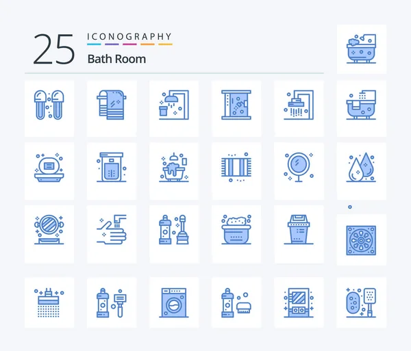 Bath Room Blue Color Icon Pack Including Bath Cleaning Wiping — Stockvector