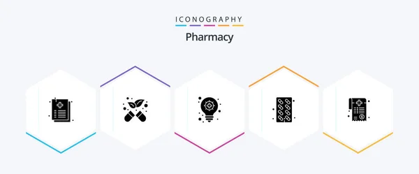 Pharmacy Glyph Icon Pack Including Paperwork Medical Light Bulb Bill — Vector de stock
