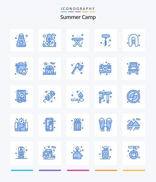 Creative Summer Camp Blue Icon Pack Camping Travel Table Camping — Stockvector