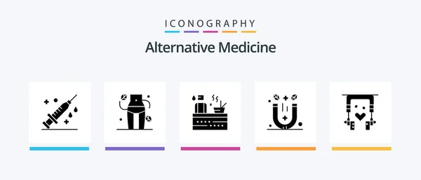 Alternative Medicine Glyph Icon Pack Including Music Therapy Hot Spa — Stock Vector