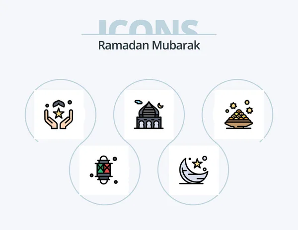 Ramadan Line Filled Icon Pack Icon Design Masjid Mosque Ramadan — Archivo Imágenes Vectoriales