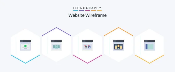 Website Wireframe Flat Icon Pack Including Page Internet Html Database — Image vectorielle