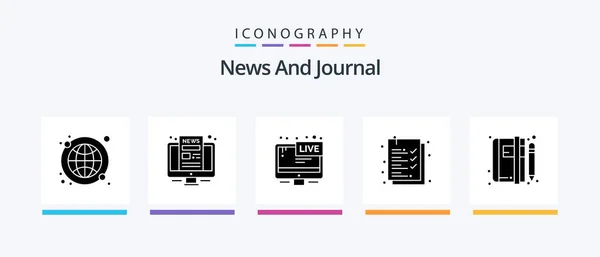 News Glyph Icon Pack Including Book List Clipboard News Creative — Stock vektor
