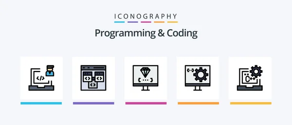 Programming Coding Line Filled Icon Pack Including Develop Code Develop — Stockvector