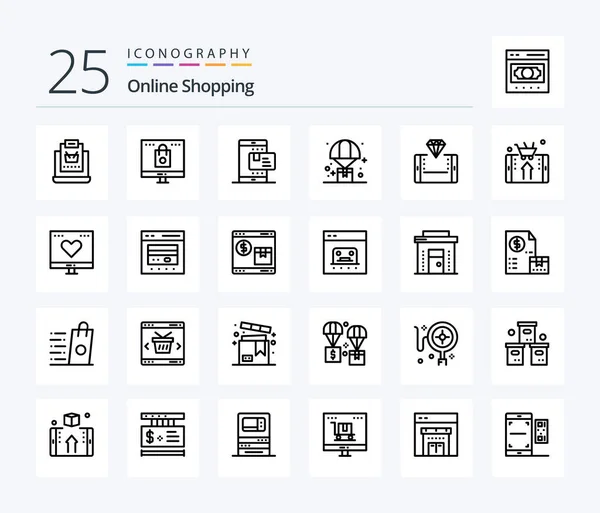 Online Shopping Line Icon Pack Including Logistic Balloon Shop Shopping — Stock vektor