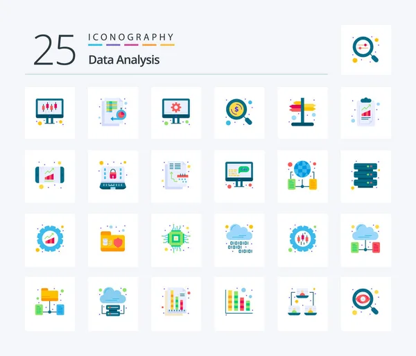 Data Analysis Flat Color Icon Pack Including Indicator Search Timeline — Vettoriale Stock