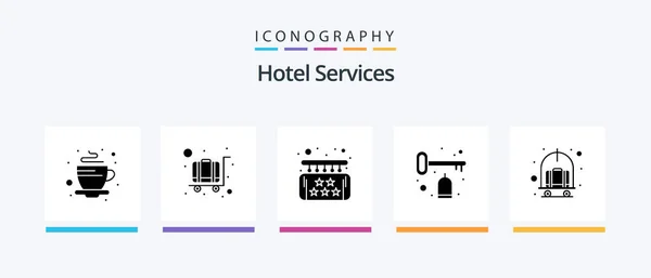 Hotel Services Glyph Icon Pack Including Cart Tag Board Room — Wektor stockowy