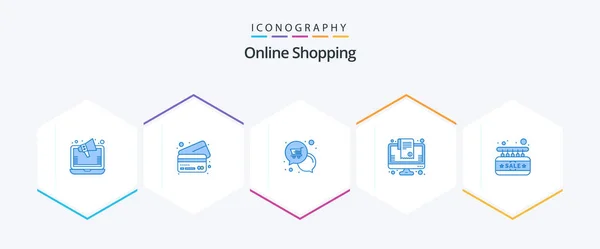 Online Shopping Blue Icon Pack Including Board Online Shopping Notification — Stockvektor