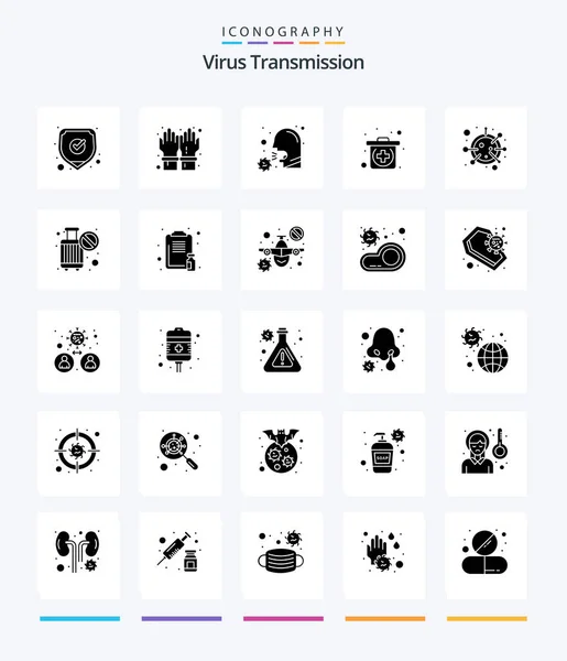 Creative Virus Transmission Glyph Solid Black Icon Pack Coronavirus Cough — Stockvector