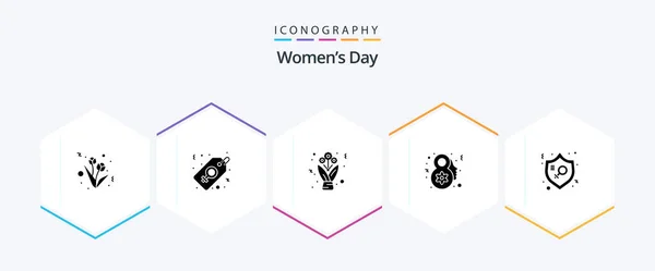 Womens Day Glyph Icon Pack Including Protection Justice Flowers Feminism — Vettoriale Stock