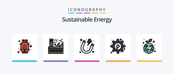 Sustainable Energy Line Filled Icon Pack Including Green Plant Energy — Stockvector