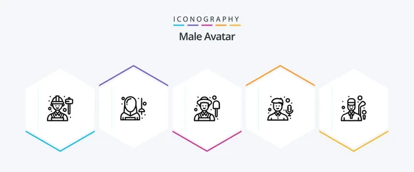 Male Avatar Line Icon Pack Including Golfer Recorder Sport Microphone — Stockvector