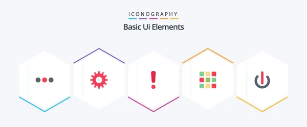 Basic Elements Flat Icon Pack Including Button Danger Squares Grid — Vettoriale Stock
