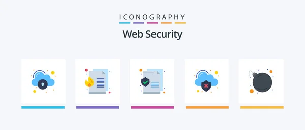 Web Security Flat Icon Pack Including Threat Virus Document Loss — Stock Vector