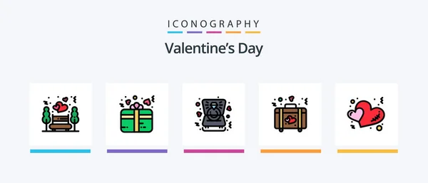 Valentines Day Line Filled Icon Pack Including Fire Stars Bakery — Stock Vector