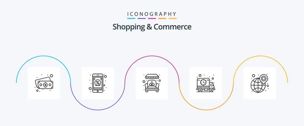 Shopping Commerce Line Icon Pack Including Wide Shipping Shop Globe — Image vectorielle