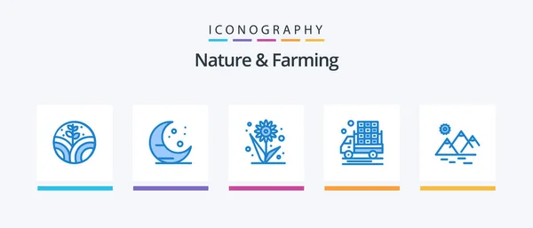 Nature Farming Blue Icon Pack Including Farming Mountain Plant Environment — Stockový vektor