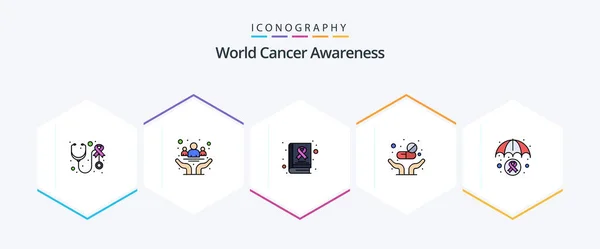 World Cancer Awareness Filledline Icon Pack Including Health Tablets Health — Διανυσματικό Αρχείο