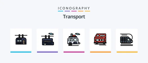 Transport Line Filled Icon Pack Including Transport Coach Trailer Camping — Stockvector