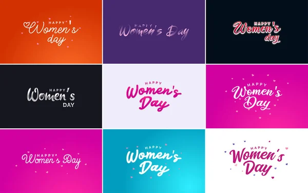 ピンクハッピー女性の日のタイポグラフィデザイン要素国際女性デーのアイコンとシンボル 国際女性デーのコンセプトのためのミニマリストデザイン ベクトルイラスト — ストックベクタ