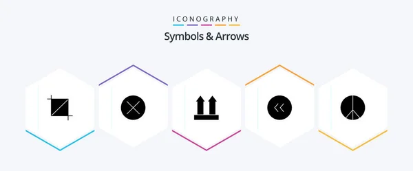 Symbols Arrows Glyph Icon Pack Including Freedom Circle Sign Back — Stok Vektör