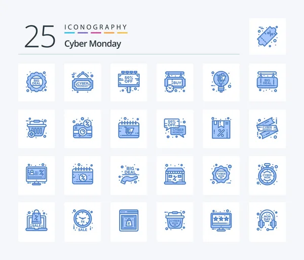 Cyber Monday Blue Color Icon Pack Including Retail Shopping Board — Stockový vektor