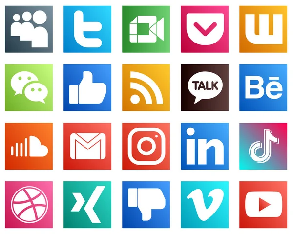 Modern Social Media Icons Sound Behance Wechat Kakao Talk Rss — Stock Vector