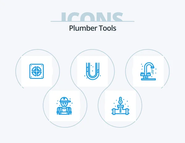 Plumber Blue Icon Pack Icon Design Bathroom Plumber Temperature Pipes — Stock Vector